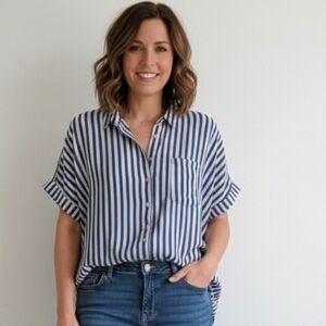 Jane and Delancey Blue and White Striped Blouse